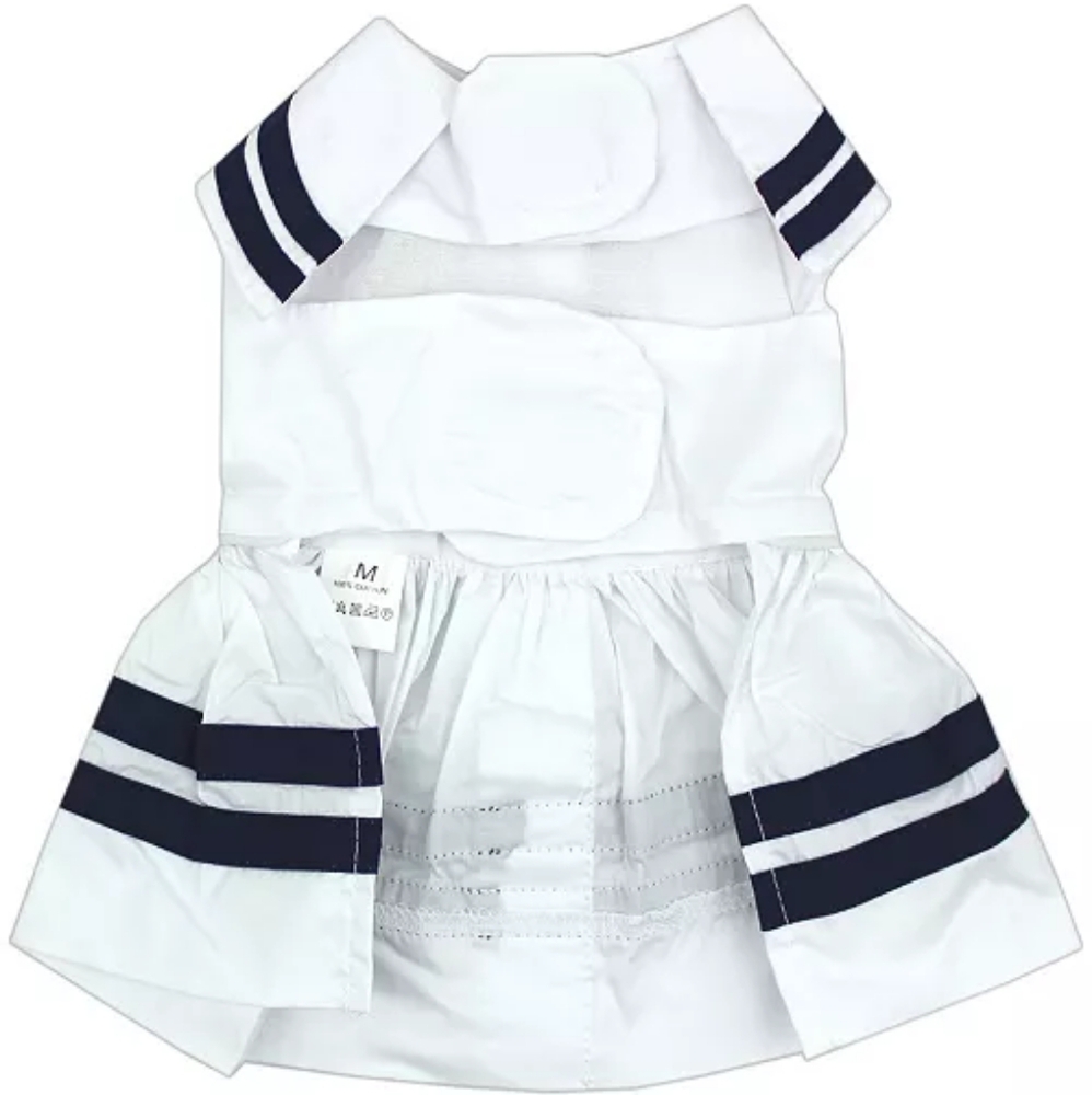 Parisian pet sailor dog dress. White blue gold medium or large.  New - Picture 3 of 12